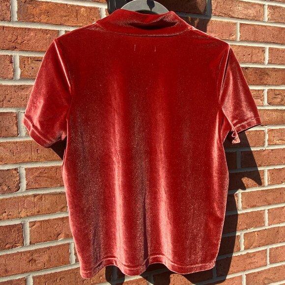 Madewell Velvet Mockneck Tee - Burnished Rust/Orange - NWOT - XS - Picture 4 of 14
